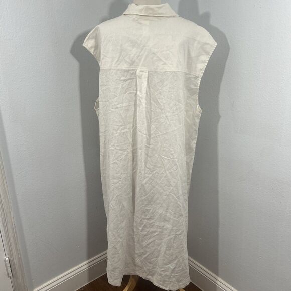 H M Shirt Dress Womens Extra Large Cream Linen Blend Sleeveless - Picture 3 of 9